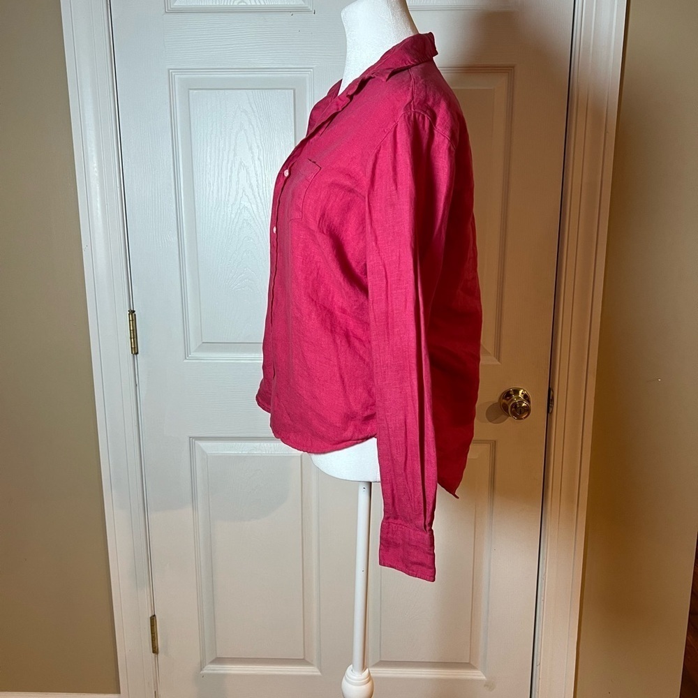 Frank & Eileen Women's XS "Eileen" Hot Pink 100% Linen Relaxed Button Down Hi Lo - Picture 2 of 6